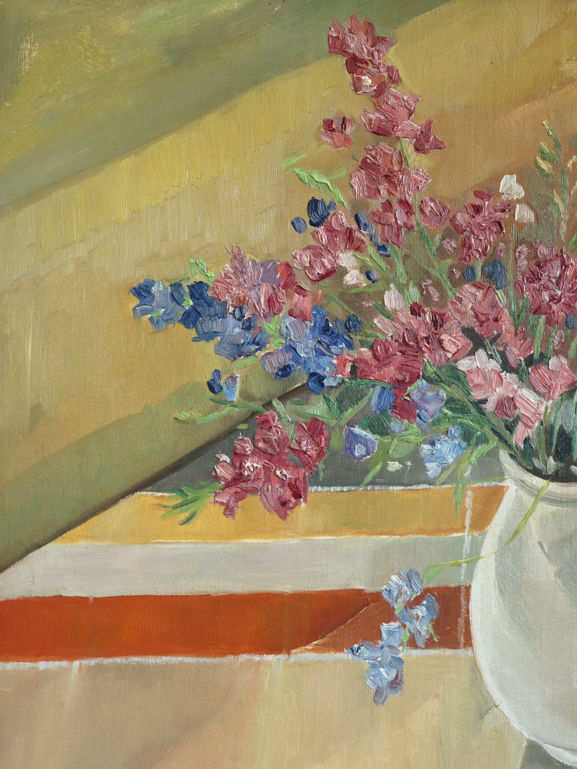 1957 Nature morte à l'huile moderne du milieu du siècle - Bouquet dans la lumière de l'après-midi en vente 4