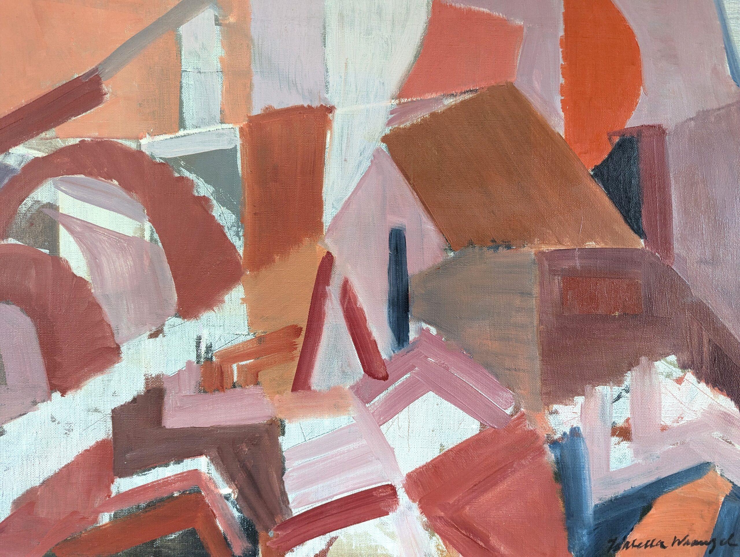 1957 Pittura ad olio astratta svedese della metà del secolo scorso - Ritmi di terracotta in vendita 5