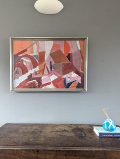 1957 Mid Century Modern Swedish Abstract Oil Painting - Terracotta Rhythms