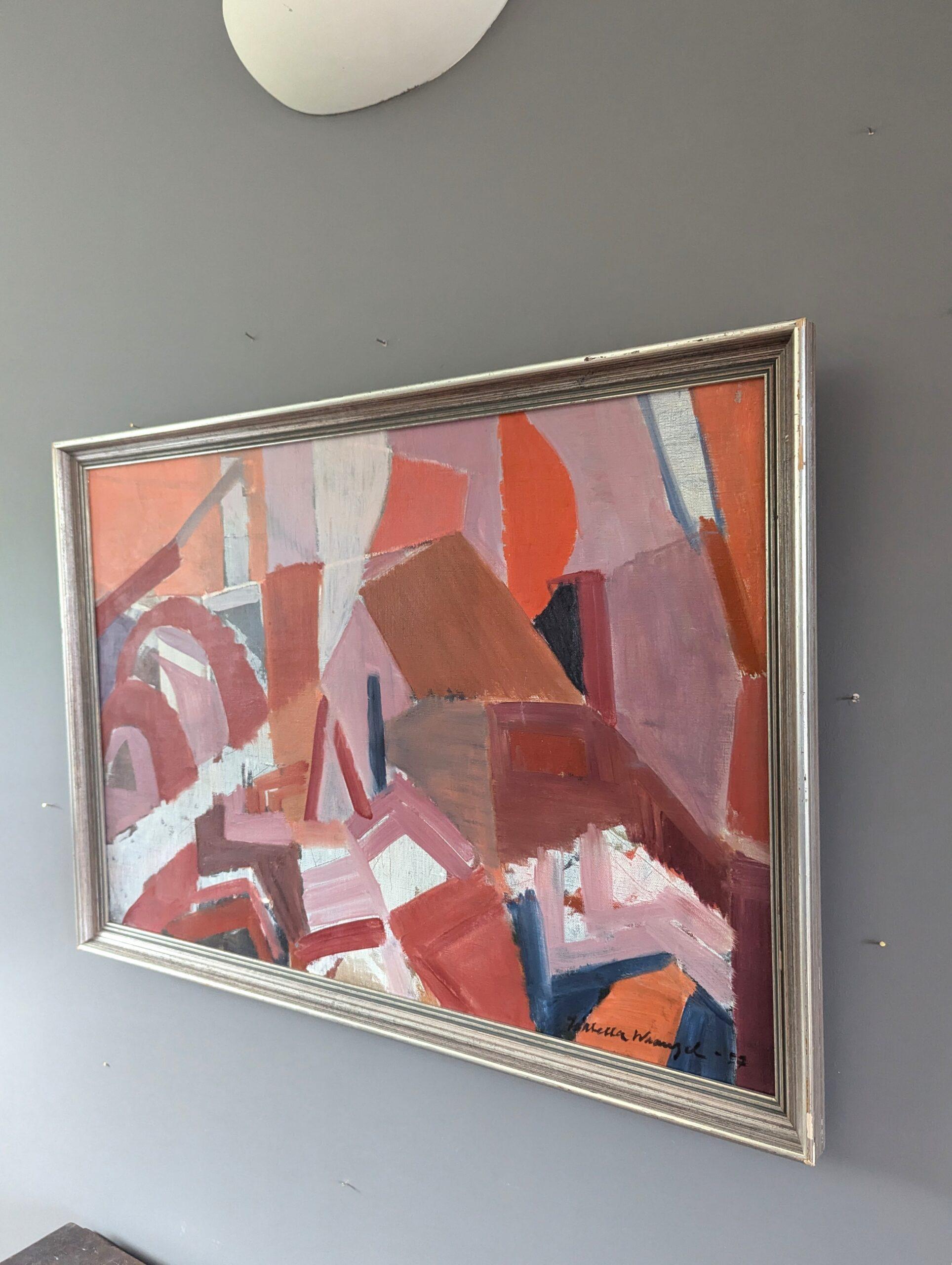 1957 Pittura ad olio astratta svedese della metà del secolo scorso - Ritmi di terracotta - Abstract Painting Marrone di Unknown
