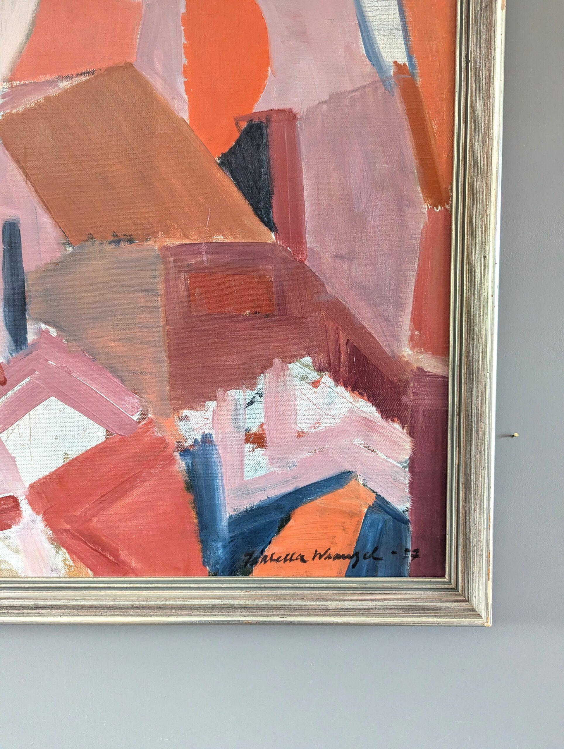 1957 Pittura ad olio astratta svedese della metà del secolo scorso - Ritmi di terracotta in vendita 1