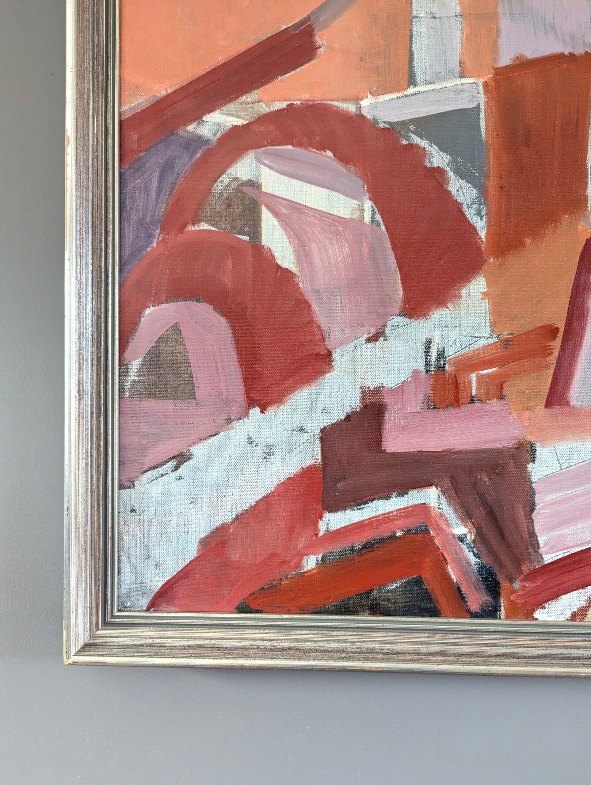 1957 Pittura ad olio astratta svedese della metà del secolo scorso - Ritmi di terracotta in vendita 2
