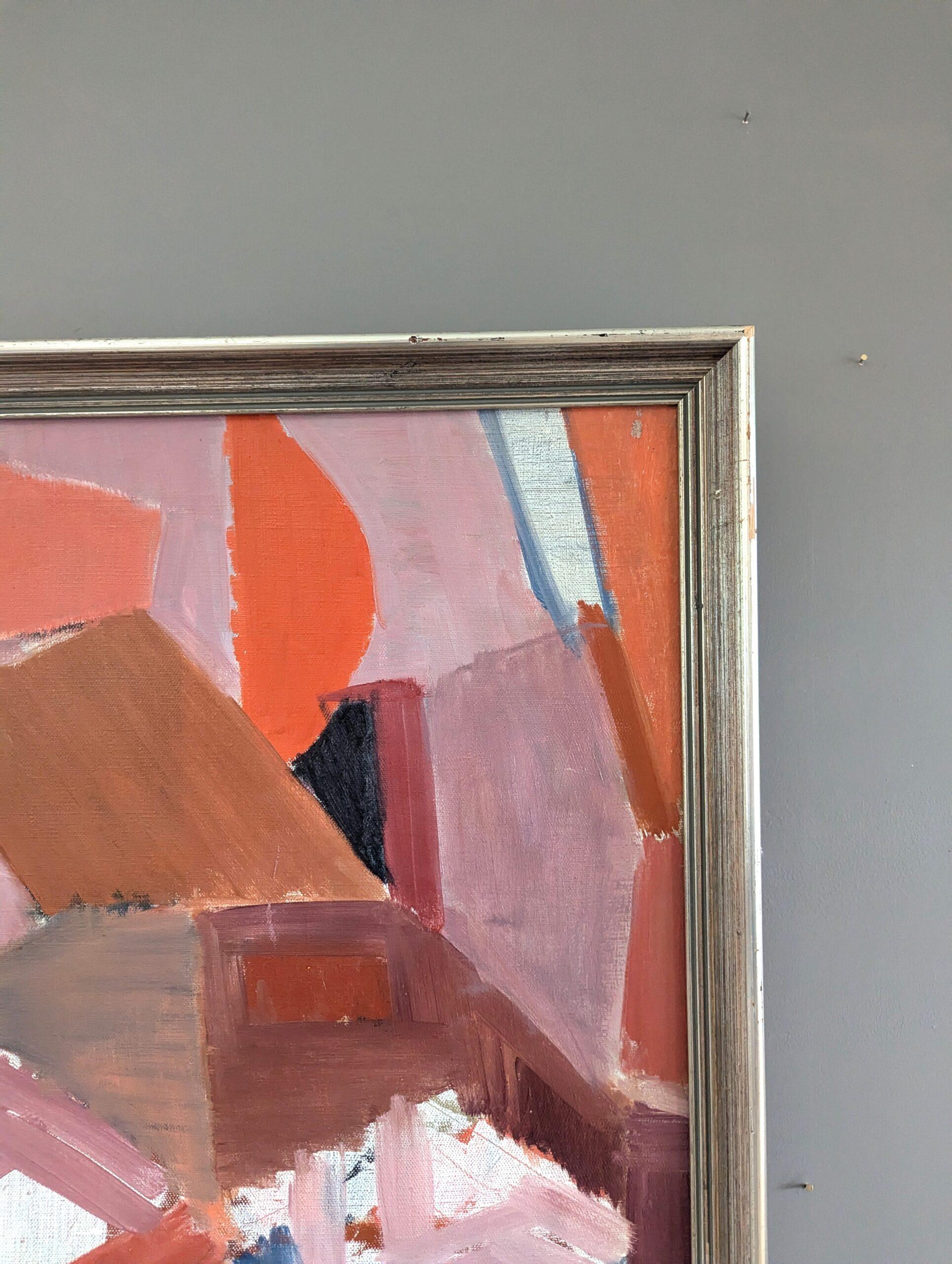 1957 Pittura ad olio astratta svedese della metà del secolo scorso - Ritmi di terracotta in vendita 3