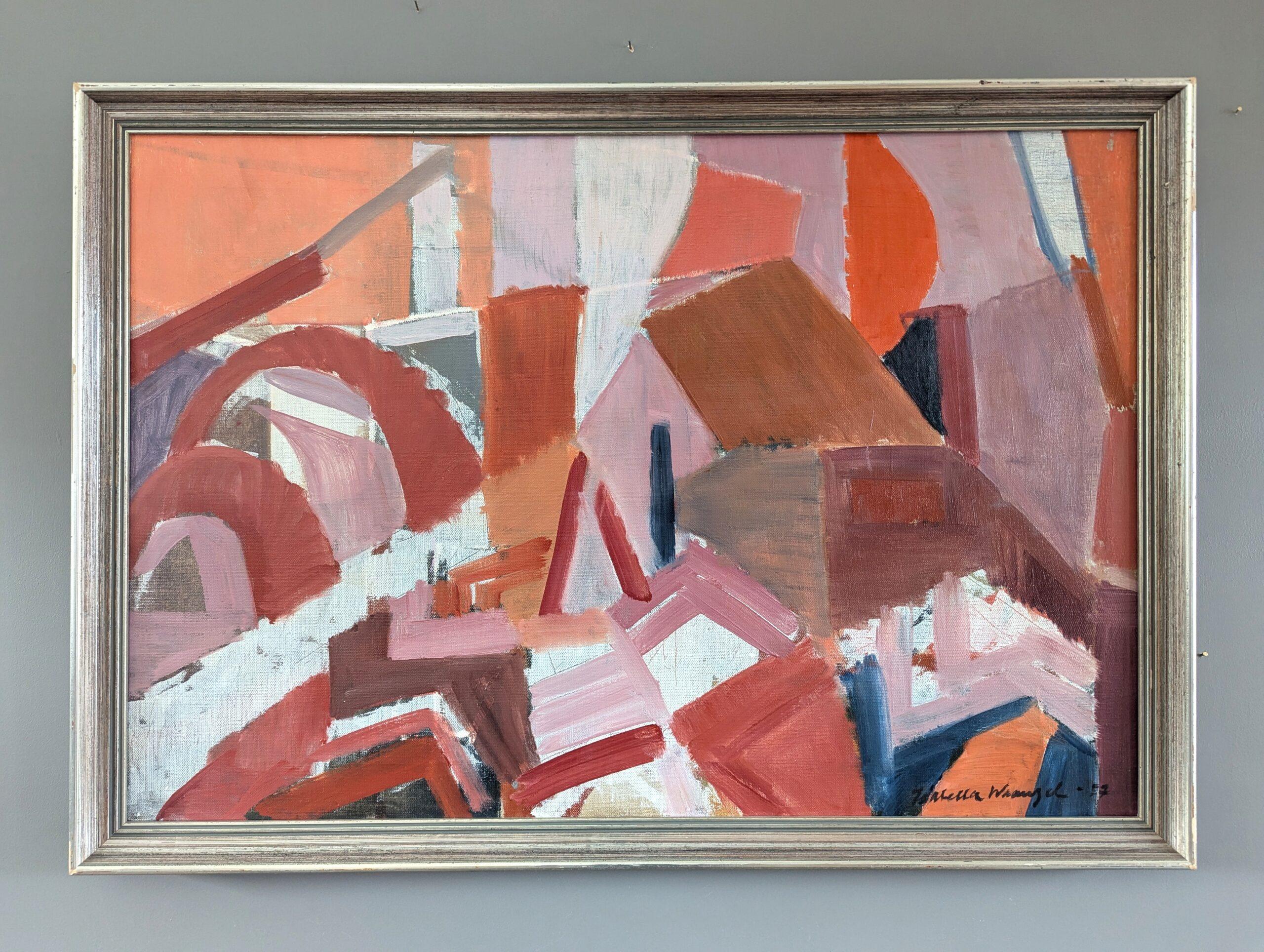 1957 Pittura ad olio astratta svedese della metà del secolo scorso - Ritmi di terracotta in vendita 4
