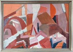 1957 Mid Century Modern Swedish Abstract Oil Painting - Terracotta Rhythms