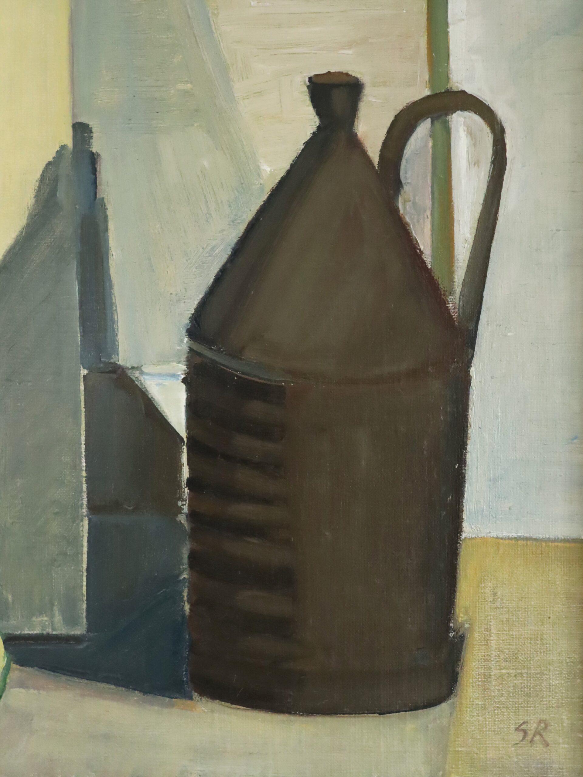 1957 Pintura al óleo sueca de bodegón expresivo de mediados del siglo XX - Jarra y limón en venta 6