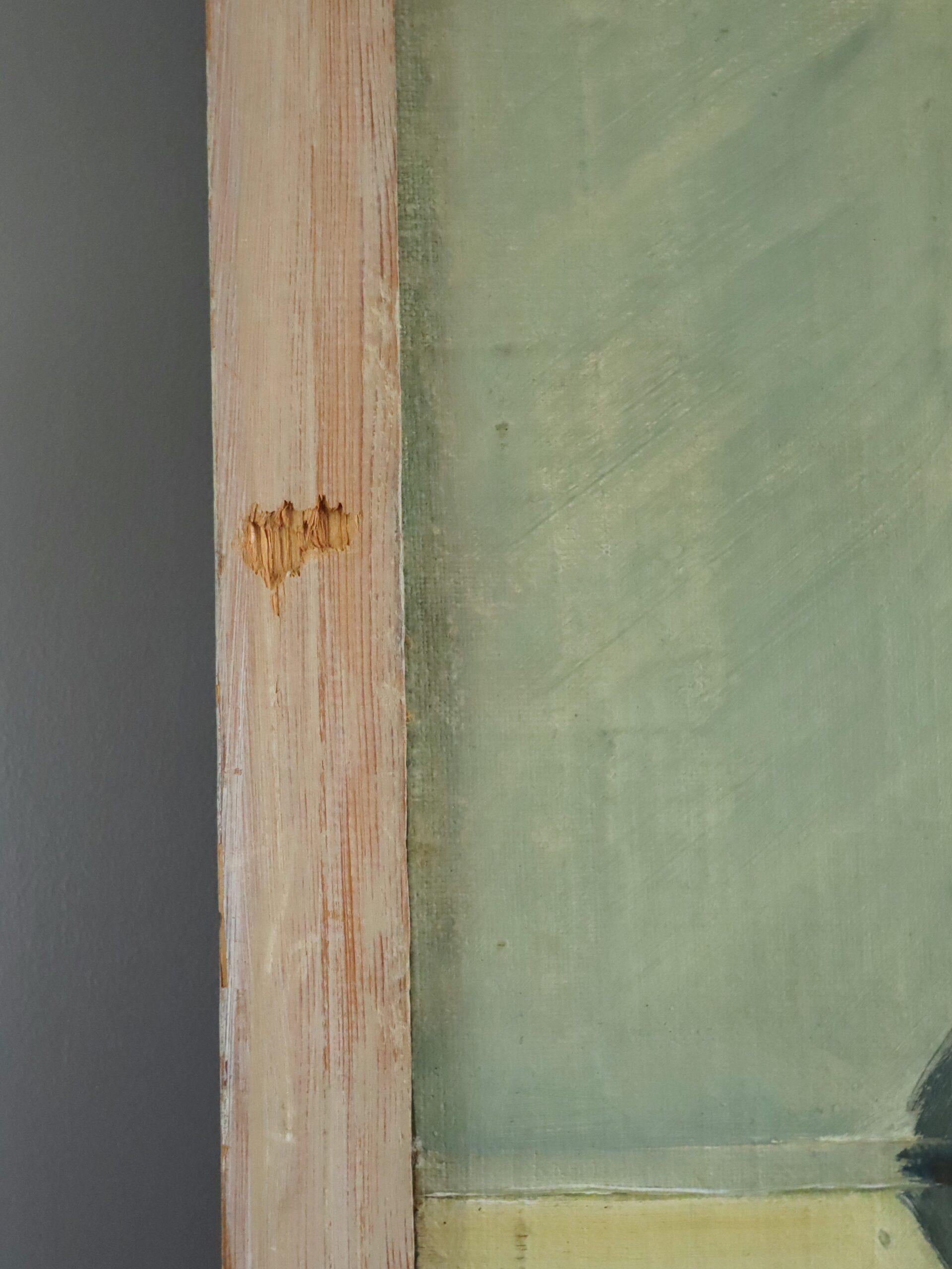 1957 Pintura al óleo sueca de bodegón expresivo de mediados del siglo XX - Jarra y limón en venta 3