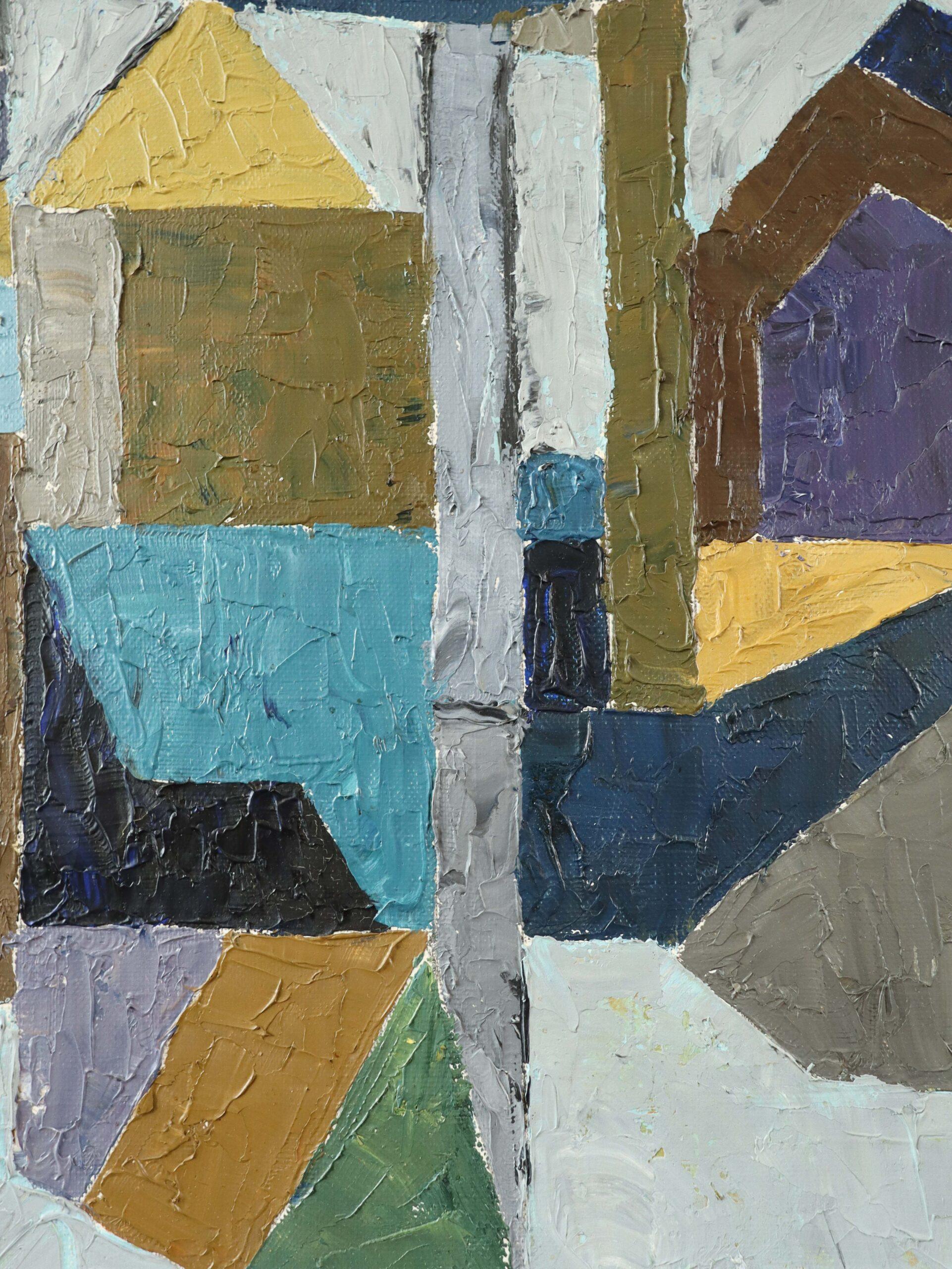1957 Pittura ad olio astratta d'epoca Mid Century Modern - Astrazione industriale 5