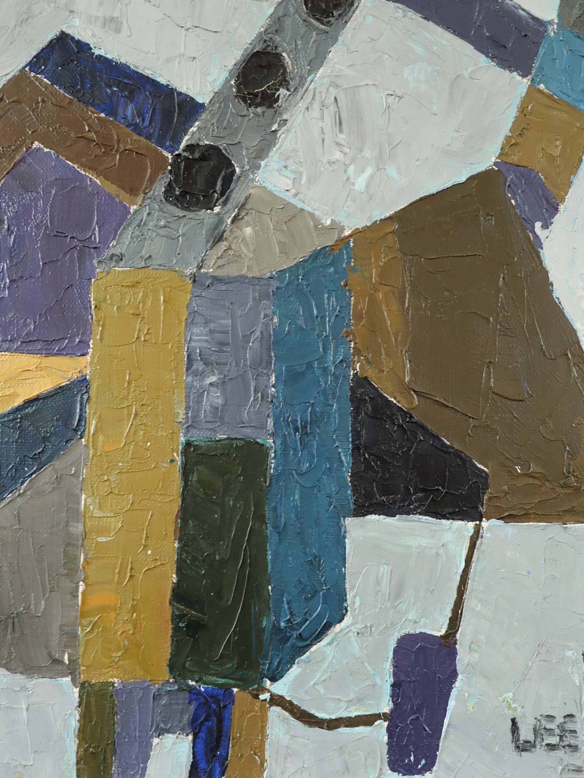 1957 Pittura ad olio astratta d'epoca Mid Century Modern - Astrazione industriale 6