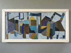 1957 Mid Century Modern Vintage Abstract Oil Painting - Industrial Abstraction