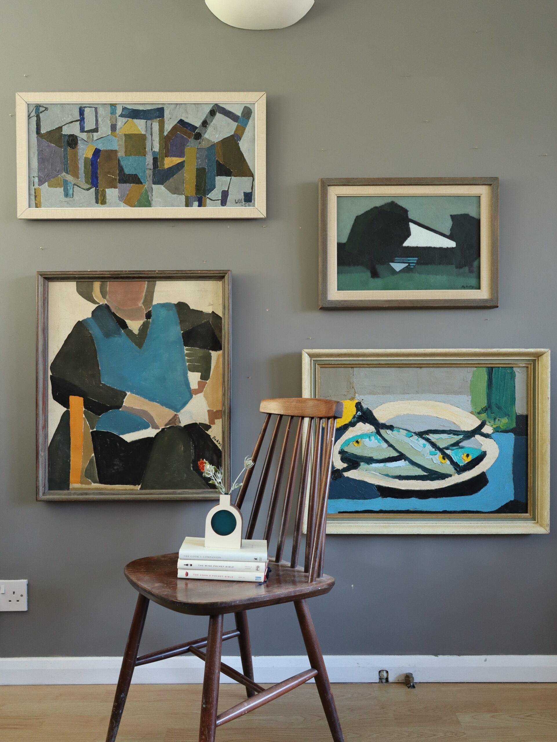 1957 Pittura ad olio astratta d'epoca Mid Century Modern - Astrazione industriale - Painting Moderno di Unknown