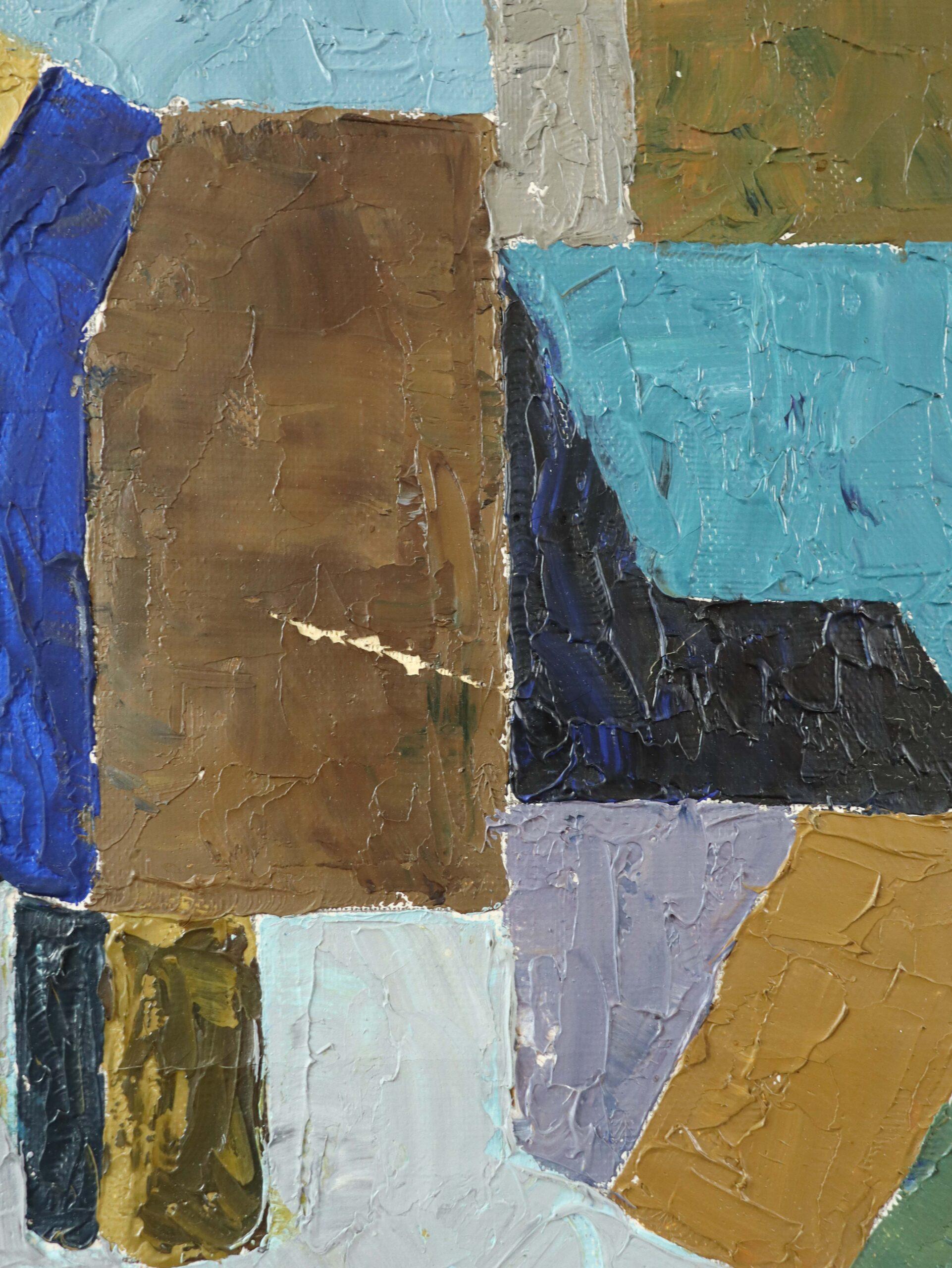 1957 Pittura ad olio astratta d'epoca Mid Century Modern - Astrazione industriale 3