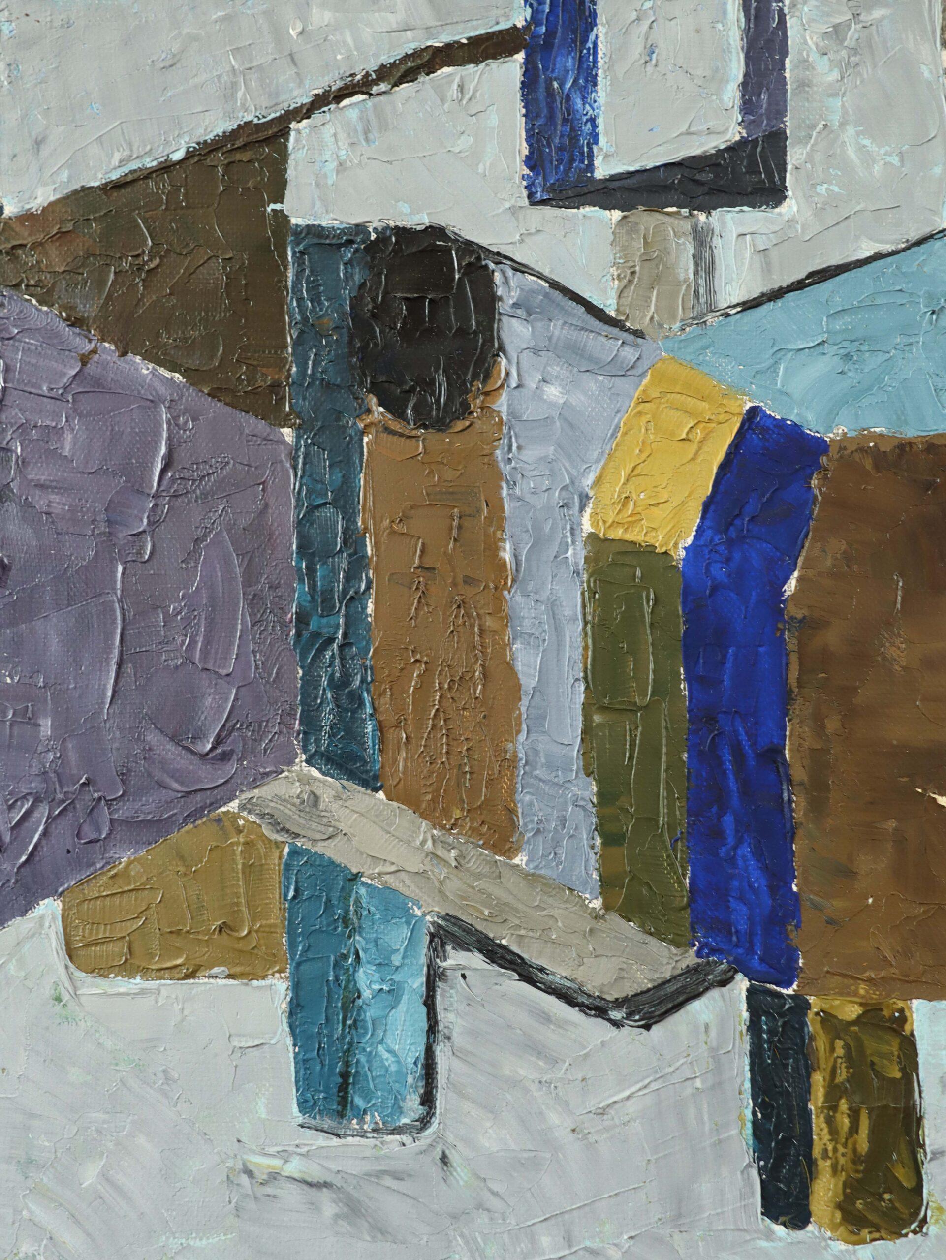1957 Pittura ad olio astratta d'epoca Mid Century Modern - Astrazione industriale 4