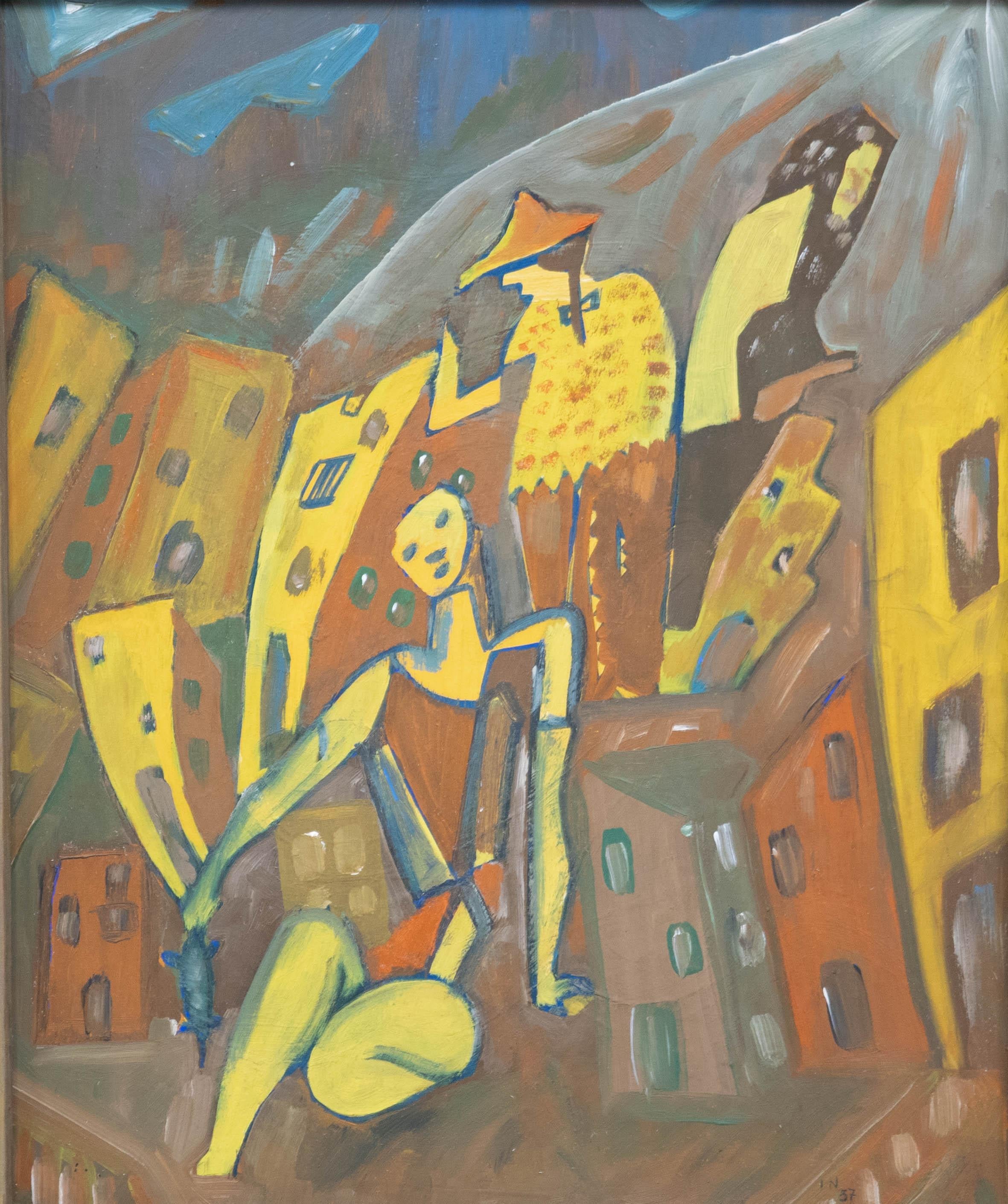 1957 Oil - Tre sono una folla - Painting di Unknown