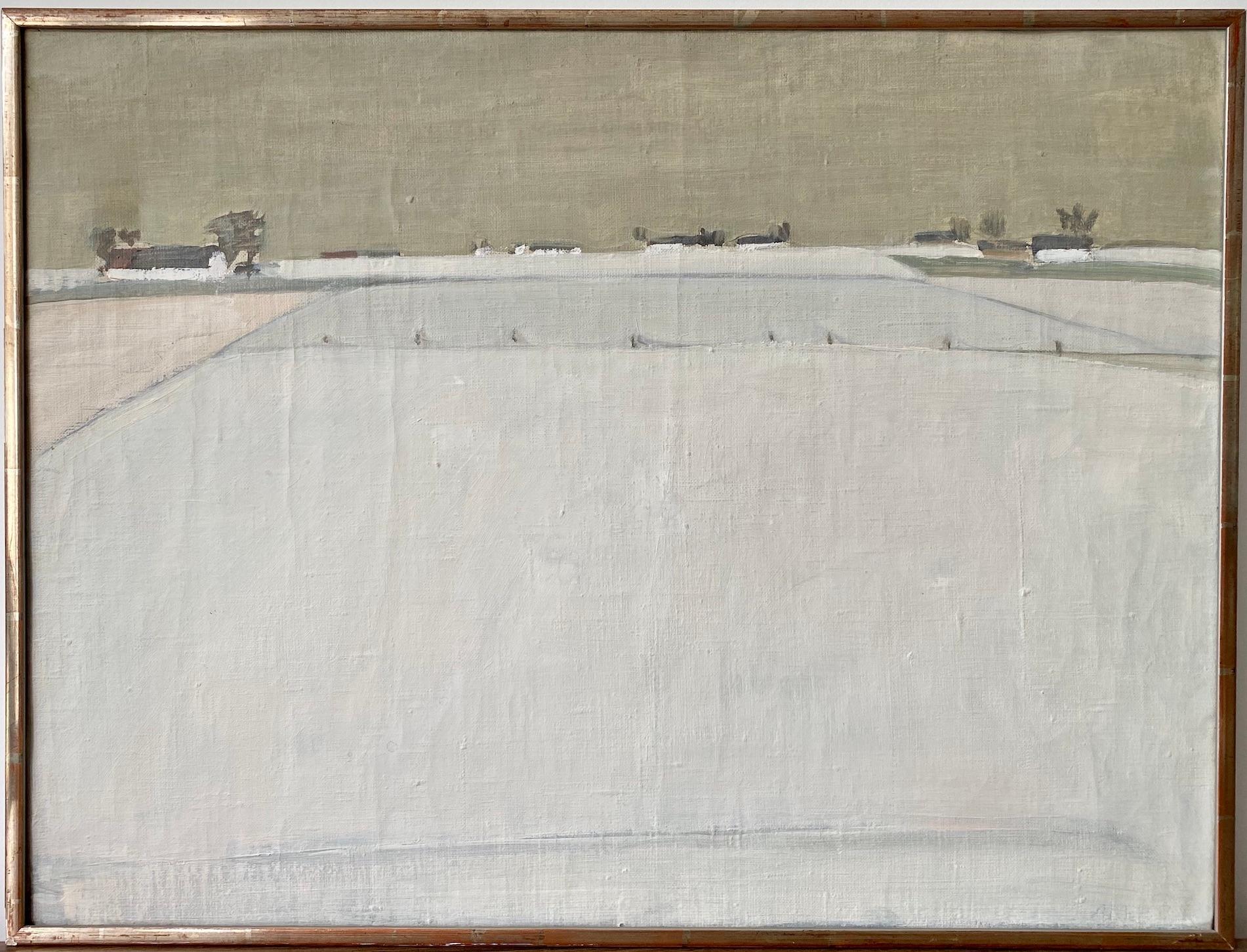 Unknown Landscape Painting - 1957 Vintage Abstract Landscape Framed Oil Painting - White Winter