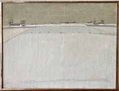 1957 Vintage Abstract Landscape Framed Oil Painting - White Winter