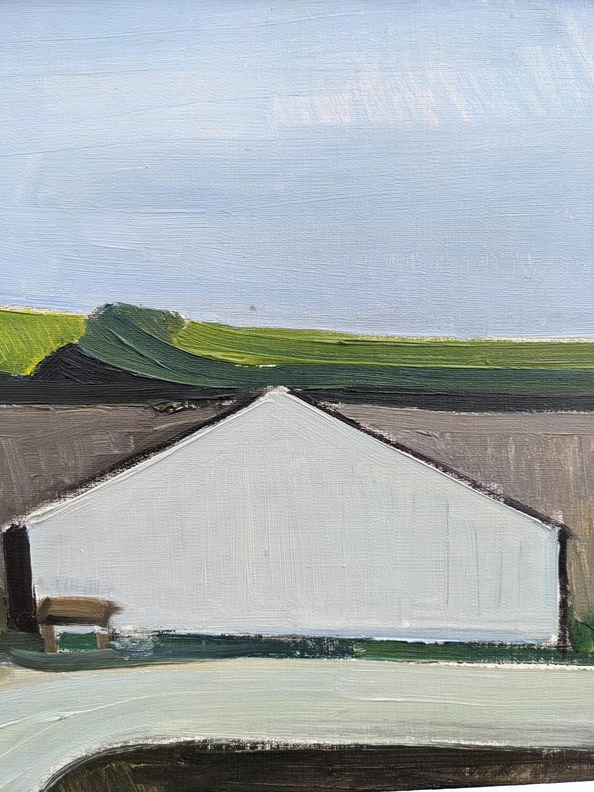 1957 Vintage Mid Century Landscape Framed Swedish Oil Painting - Barn Houses 3