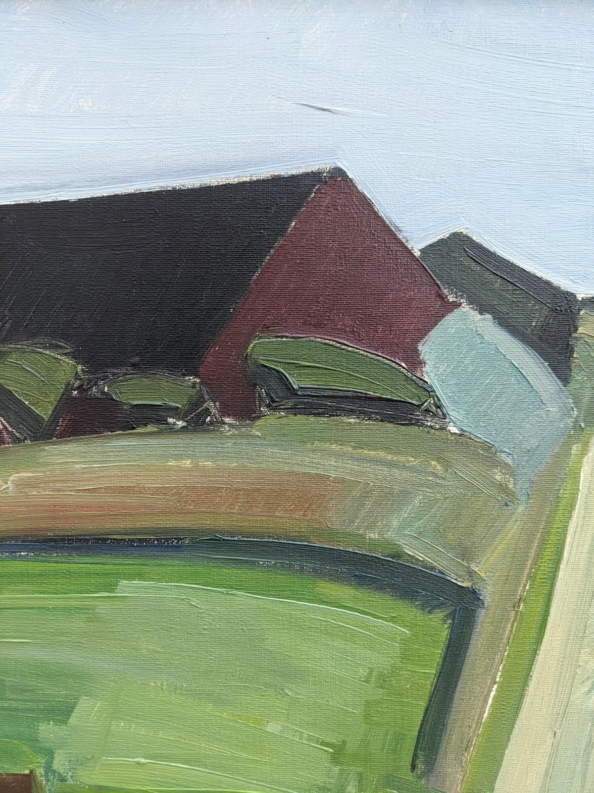 1957 Vintage Mid Century Landscape Framed Swedish Oil Painting - Barn Houses 4