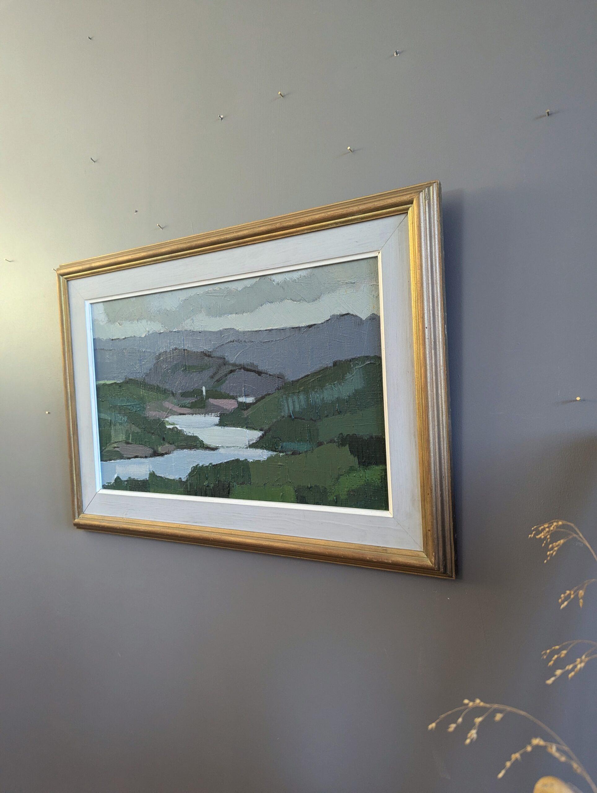 1957 Vintage Mid-Century Modern Abstrakte Landschaft Ölgemälde -Modernist Fluss, Vintage 1
