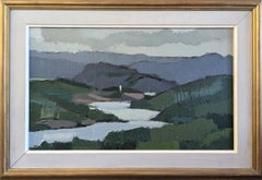 1957 Vintage Mid-Century Modern Abstrakte Landschaft Ölgemälde -Modernist Fluss, Vintage
