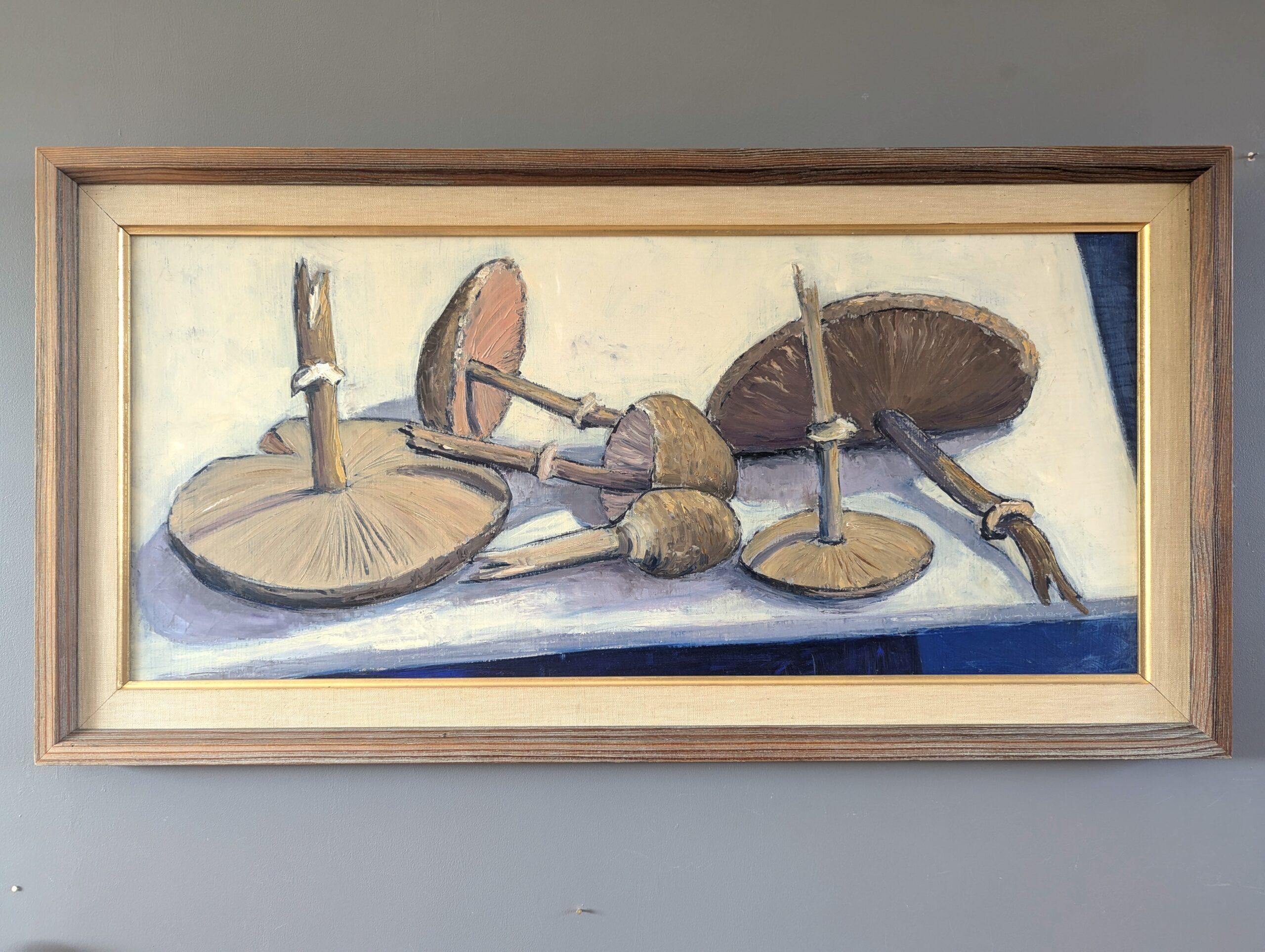 1957 Vintage Mid-Century Modern Original-Ölgemälde, Stillleben mit Fungi, Vintage – Painting von Unknown