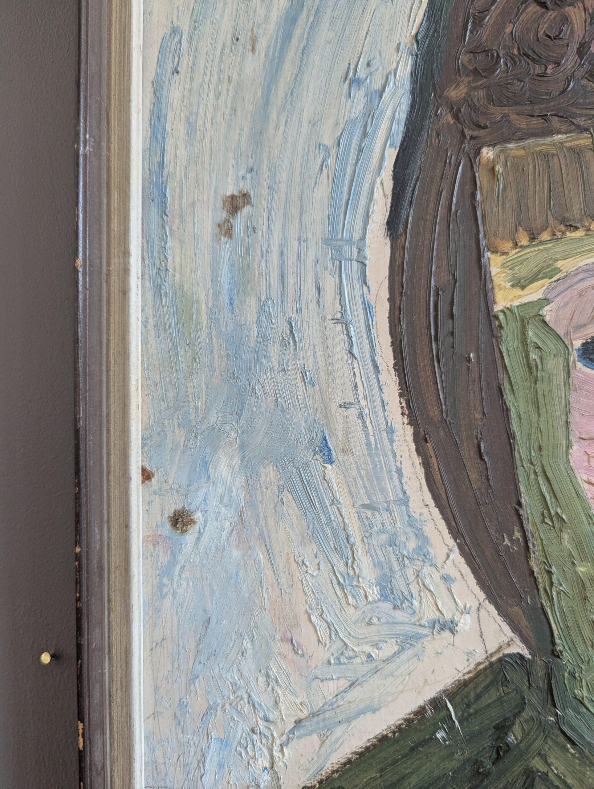 1957 Vintage Mid Century Modern Portrait Oil Painting - Behind the Mask For Sale 7
