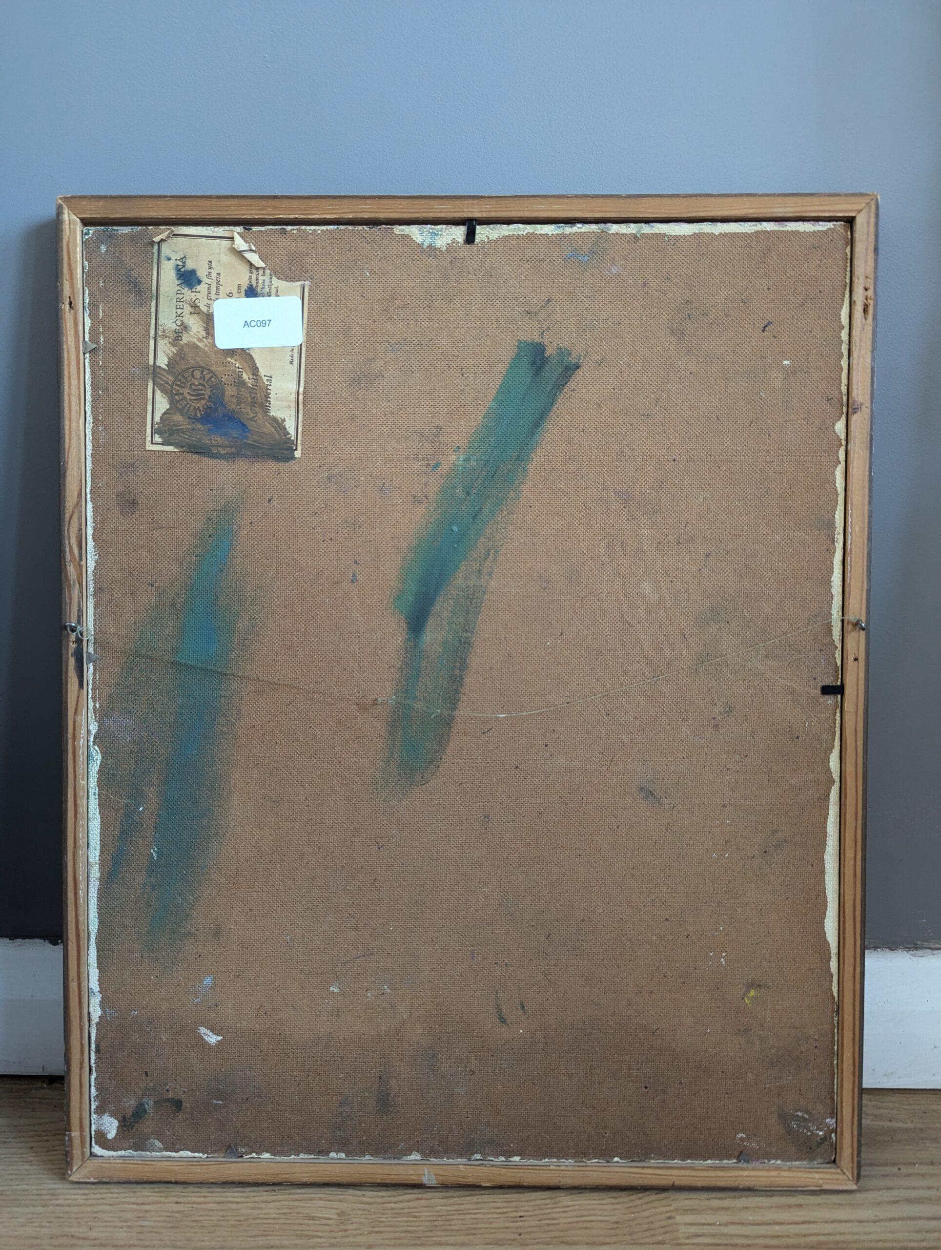 1957 Vintage Mid Century Modern Portrait Oil Painting - Behind the Mask For Sale 9