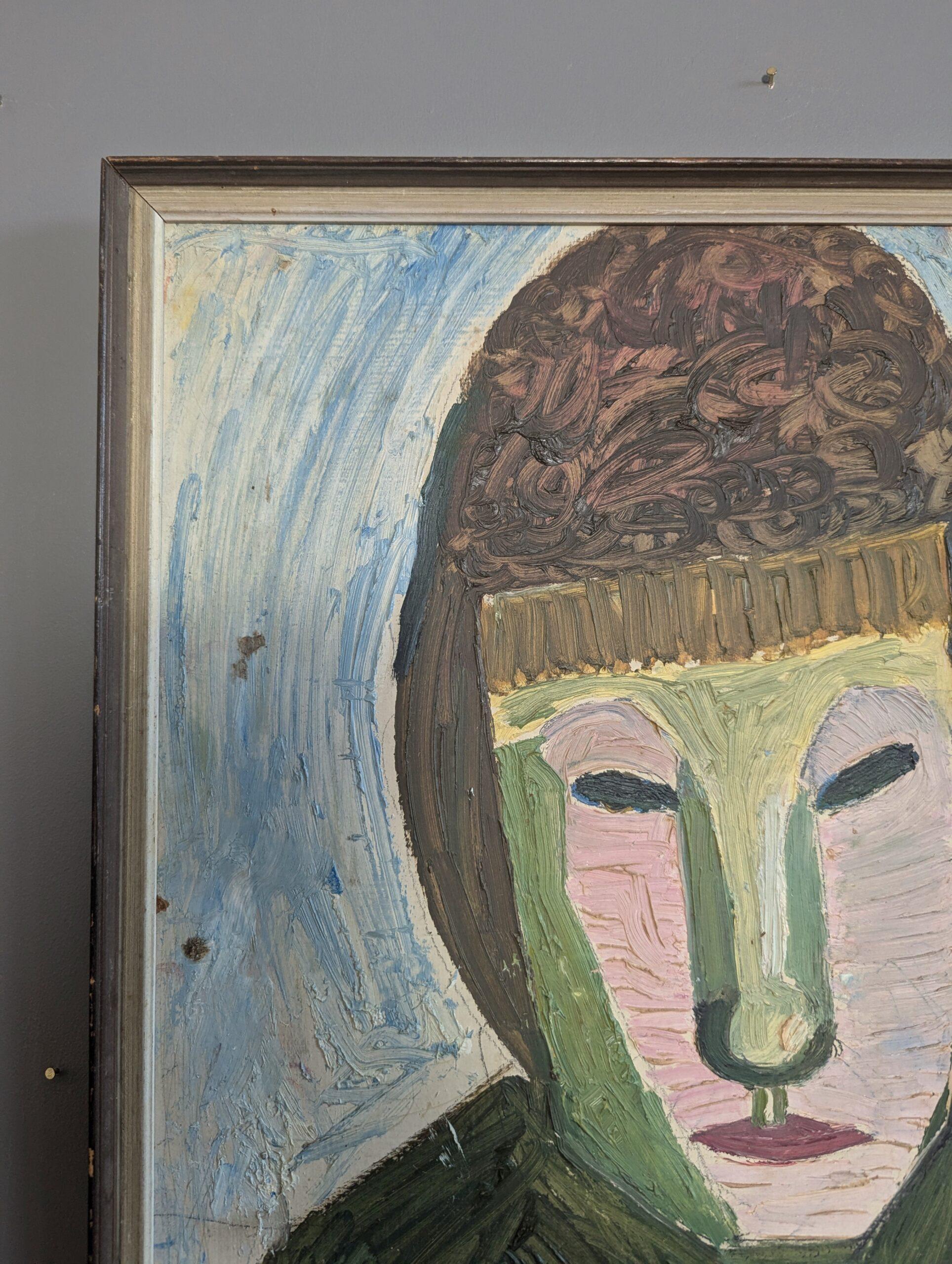1957 Vintage Mid Century Modern Portrait Oil Painting - Behind the Mask For Sale 3