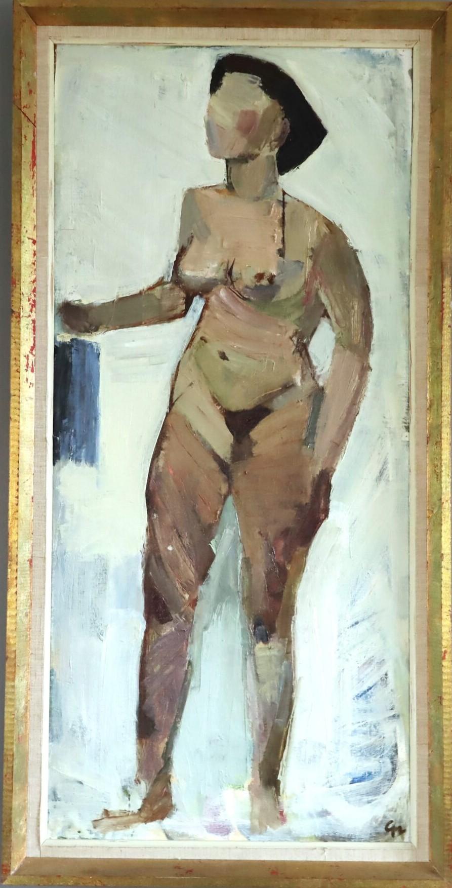 1957 Vintage Mid Century Swedish Figurative Oil Painting - Nu dans une lumière douce
