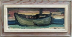 1957 Vintage Modernist Swedish Framed Seascape Oil Painting - The Boat