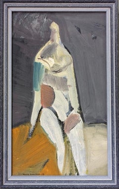 1958 Mid-Century Modern Abstract Figurative Framed Oil Painting - Seated