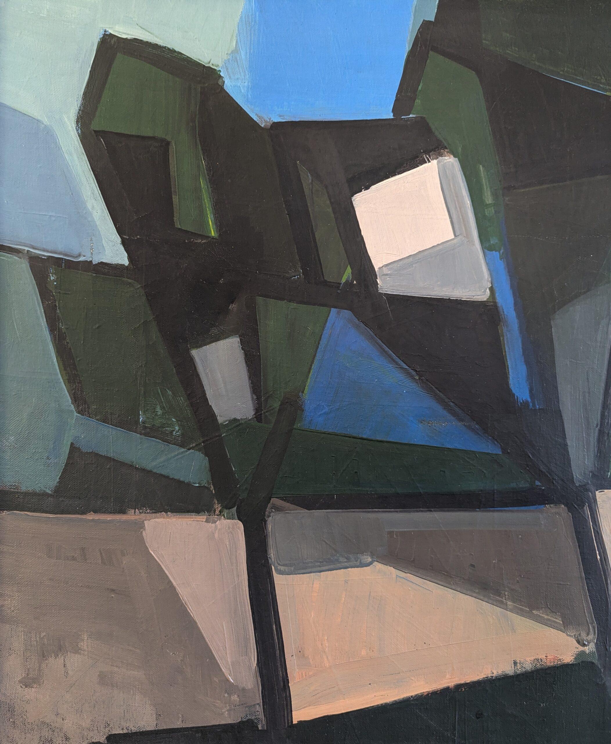 1958 Pittura ad olio di paesaggio astratto della metà del secolo scorso - Sentiero geometrico in vendita 6