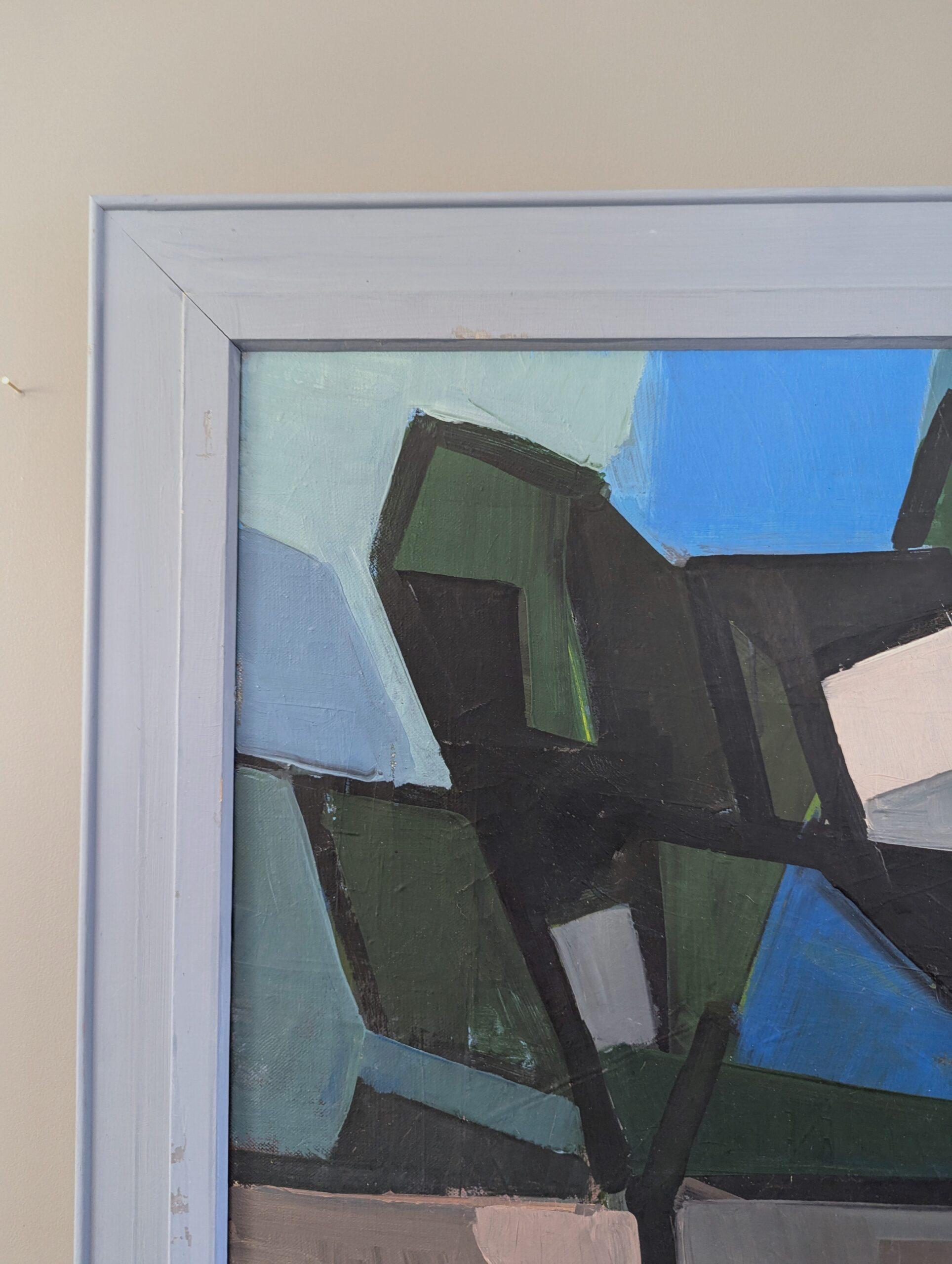 1958 Pittura ad olio di paesaggio astratto della metà del secolo scorso - Sentiero geometrico in vendita 2