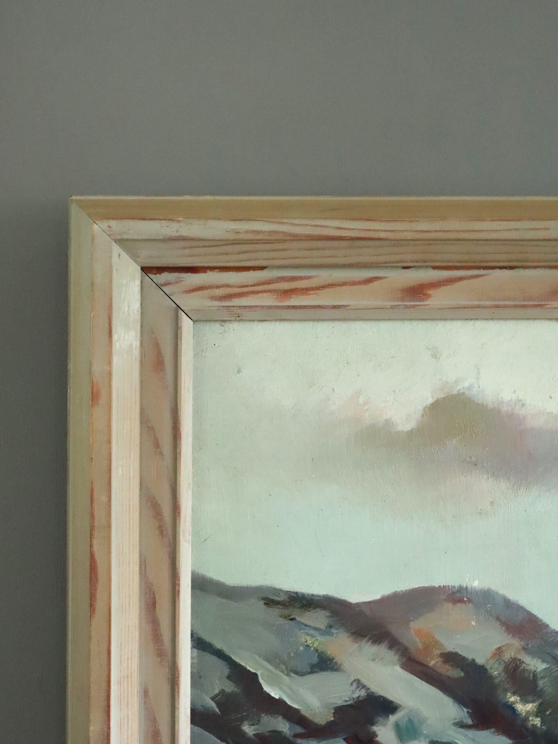 1958 Mid Century Modern Coastal Landscape Oil Painting -Twilight Over Bay For Sale 3