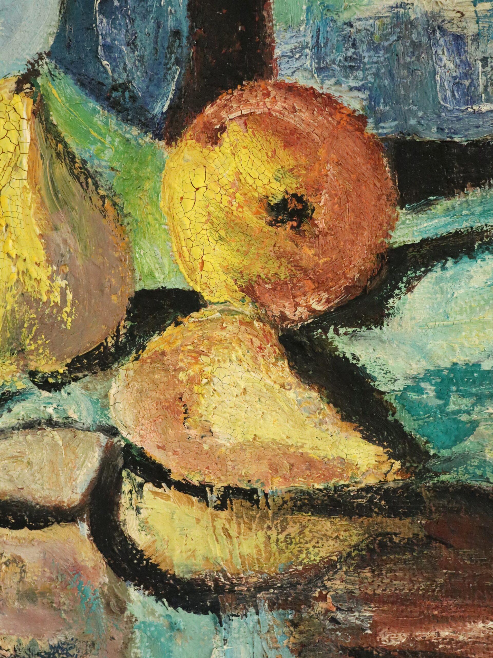 1958 Mid Century Modern Expressive Still Life Oil Painting - Pitcher & Pears en vente 7