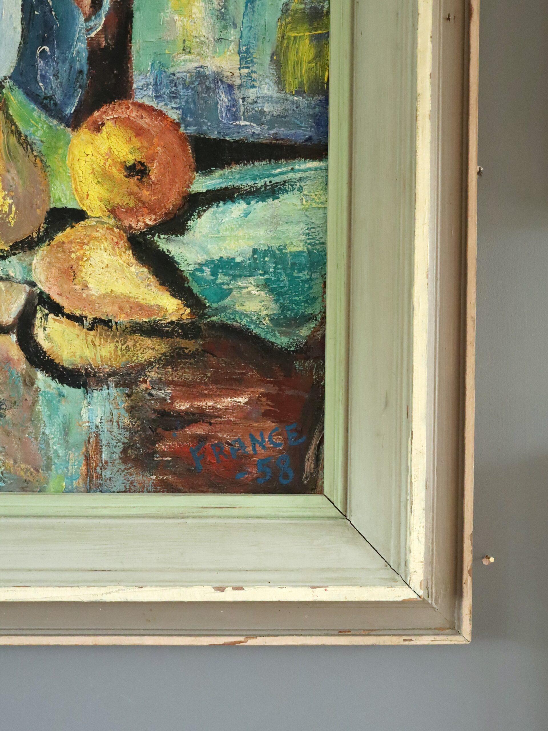 1958 Mid Century Modern Expressive Still Life Oil Painting - Pitcher & Pears en vente 4