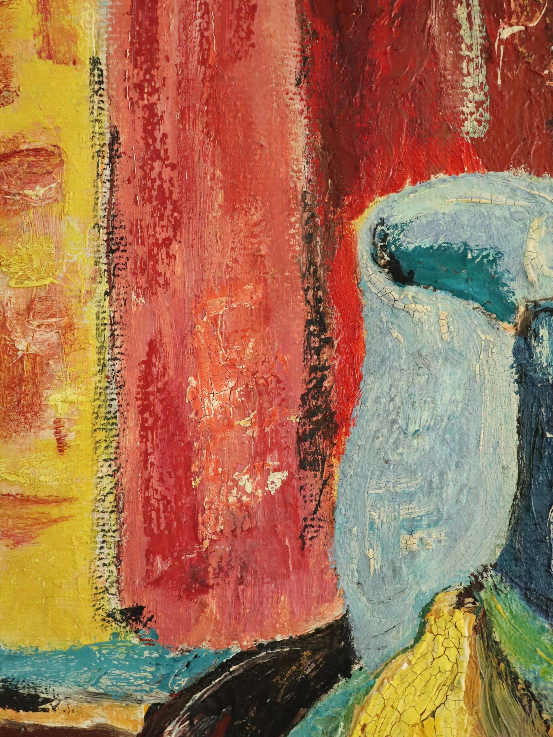 1958 Mid Century Modern Expressive Still Life Oil Painting - Pitcher & Pears en vente 6