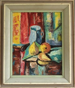 1958 Mid Century Modern Expressive Still Life Oil Painting - Pitcher & Pears