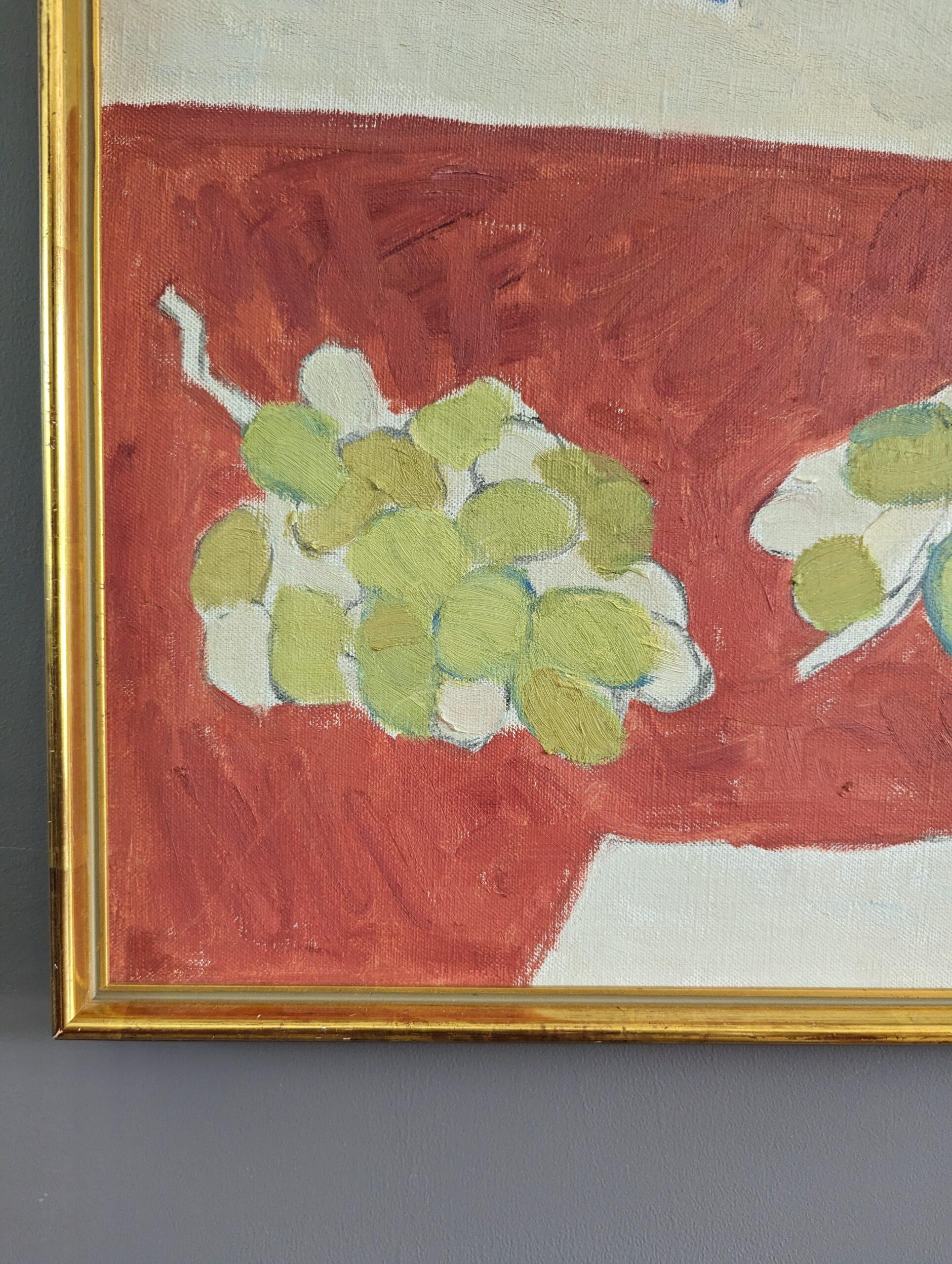 1958 Mid-Century Modern Still Life Oil Painting by Ture Fabiansson -Green Grapes For Sale 8