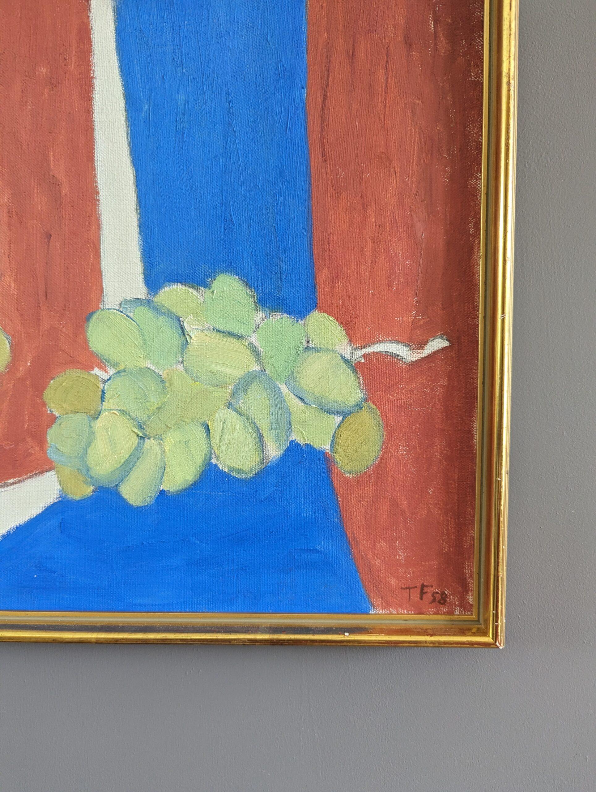 1958 Mid-Century Modern Still Life Oil Painting by Ture Fabiansson -Green Grapes For Sale 9