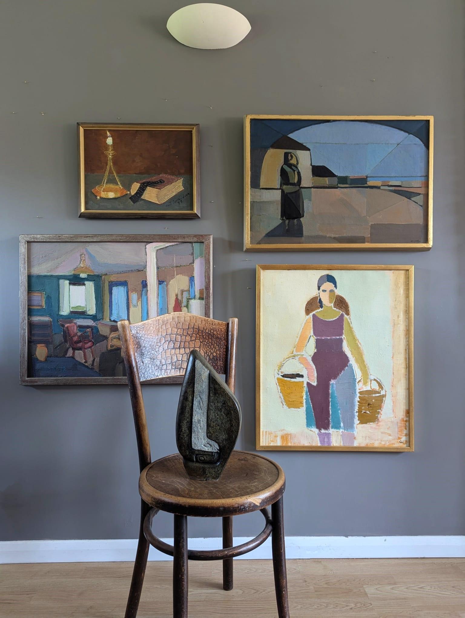 1958 Mid Century Modern Swedish Interior Scene Ölgemälde - Afternoon Light im Angebot 8