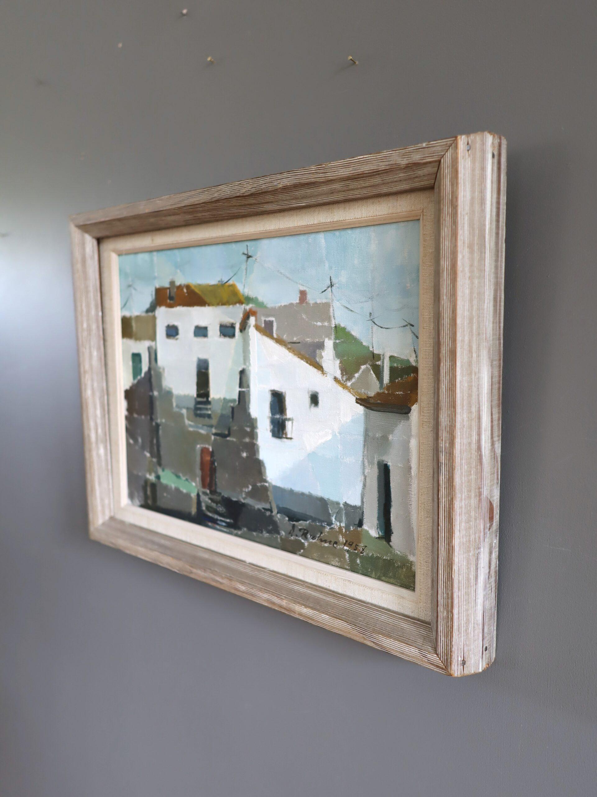FACCIATE ILLUMINATE DAL SOLE
Dimensioni: 32 x 42 cm (cornice inclusa)
Olio su tela

Un affascinante dipinto modernista di metà secolo che cattura una tranquilla strada di un villaggio in Spagna, realizzato a olio su tela e datato 1958.

La