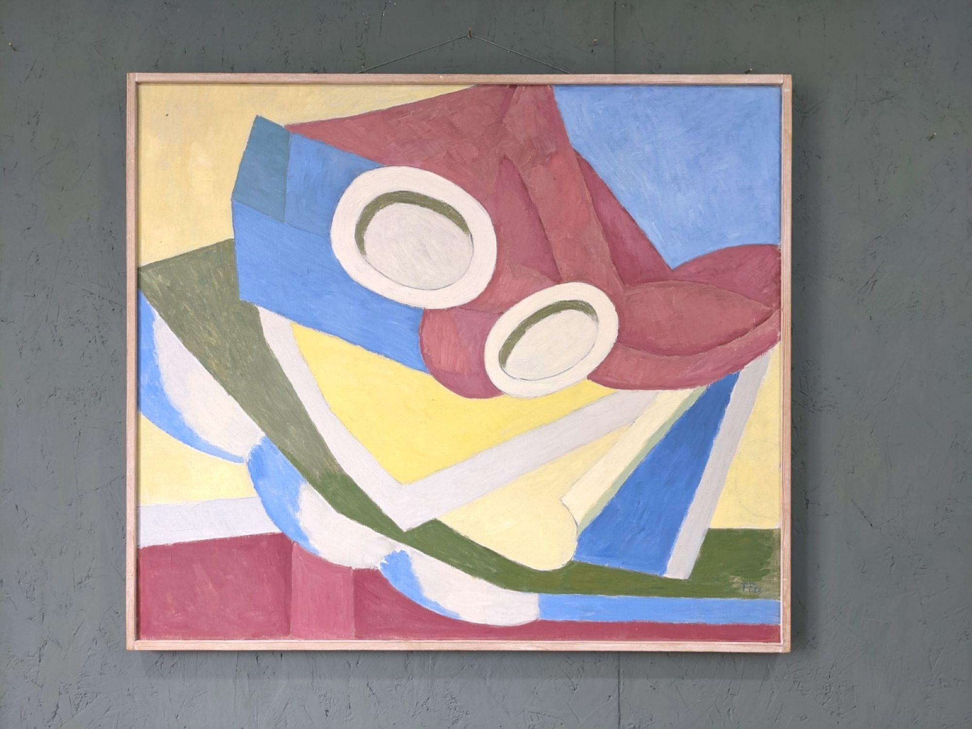1958 Quadro ad olio svedese incorniciato Natura morta astratta di Ture Fabiansson - Piatti - Painting di Unknown