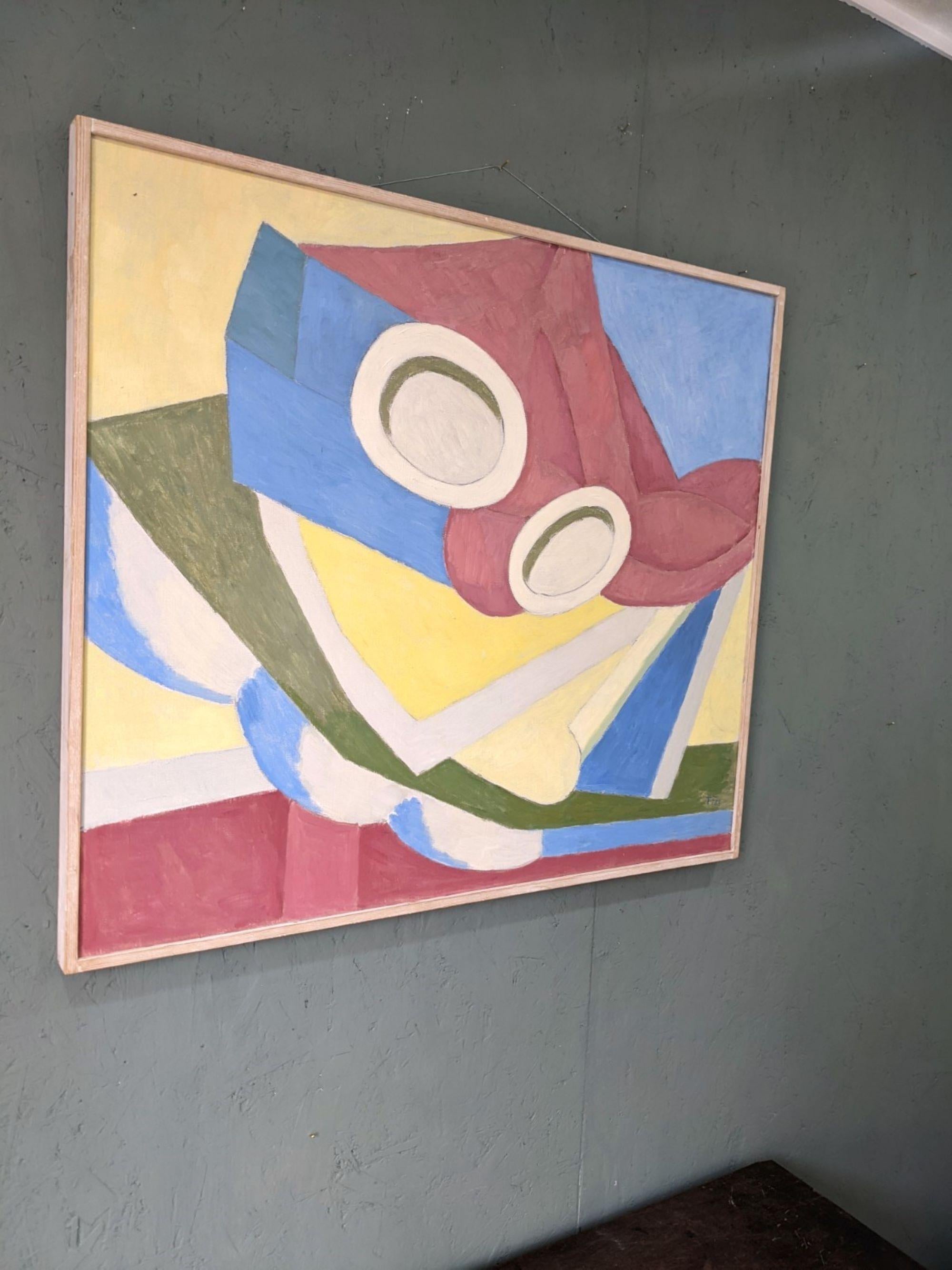 1958 Quadro ad olio svedese incorniciato Natura morta astratta di Ture Fabiansson - Piatti - Painting Moderno di Unknown