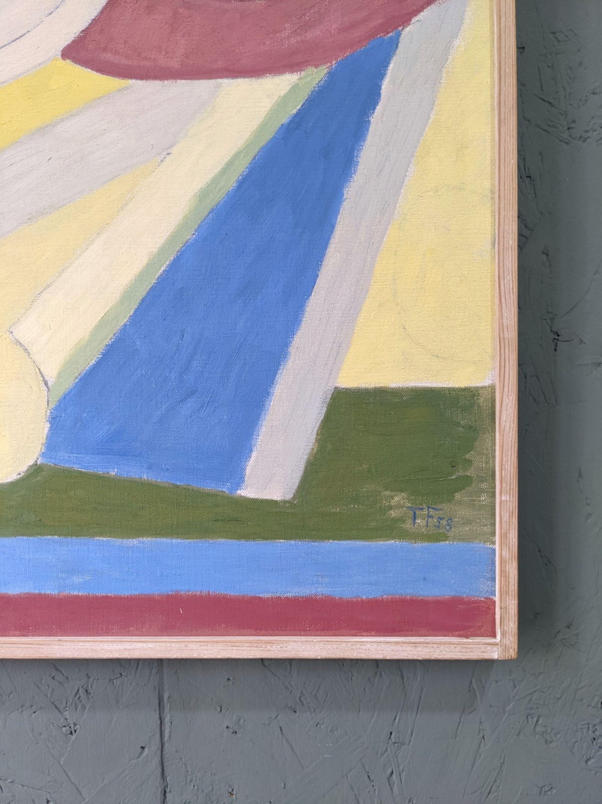 PIATTI
Dimensioni: 67 x 77 cm (cornice inclusa)
Olio su tela

Una rilassante e ben eseguita composizione ad olio di natura morta modernista datata 1958 e dipinta dall'affermato artista svedese Ture Fabiansson (1910-1994), le cui opere sono state