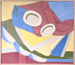 1958 Peinture à l'huile suédoise encadrée Nature morte abstraite par Ture Fabiansson - Assiettes
