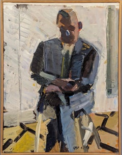 1958 Vintage Mid-Century Modern Figurative Portrait Oil Painting -The Suited Man