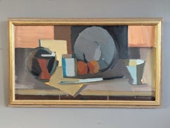 1958 Vintage Mid-Century Modern Swedish Oil Painting - Still Life with Objects