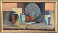 1958 Vintage Mid-Century Modern Swedish Oil Painting - Still Life with Objects (Natura morta con oggetti)