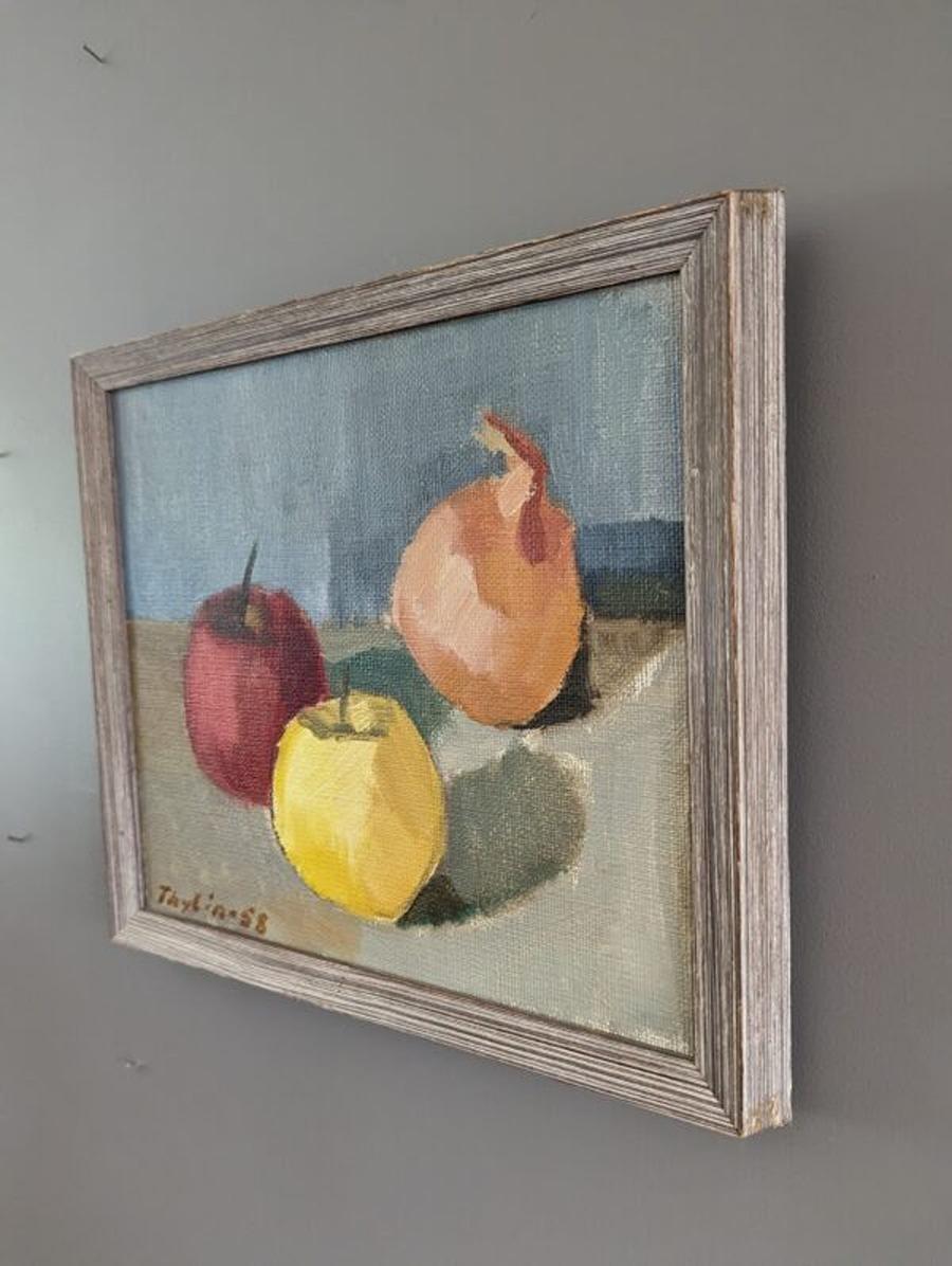 1958 Vintage Mid-Century Modern Modern Swedish Still Life Oil Painting - Three Fruit 1
